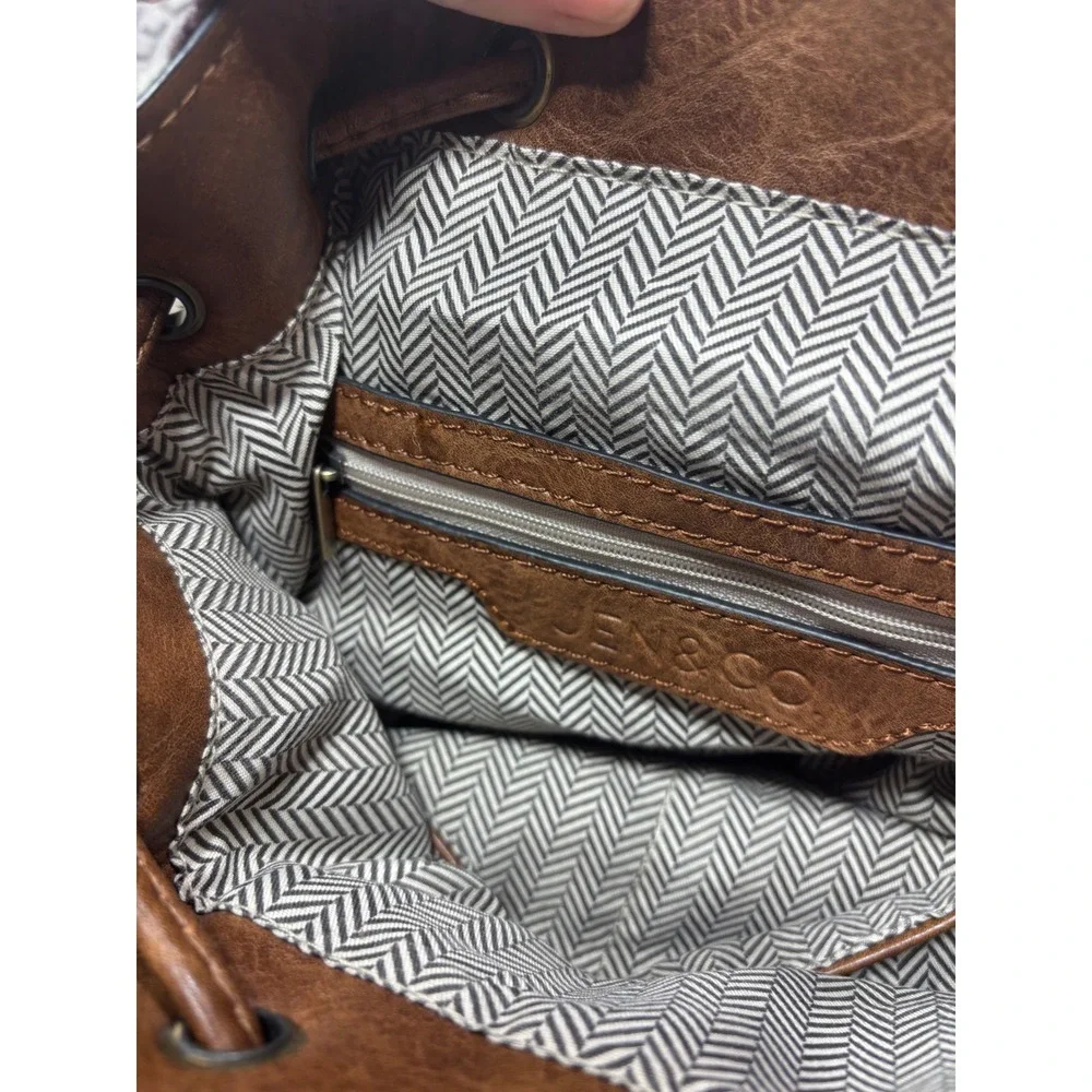 Jen & Co Backpack OS Cow Print Brown Faux Leather Tassel Western Boho Bag